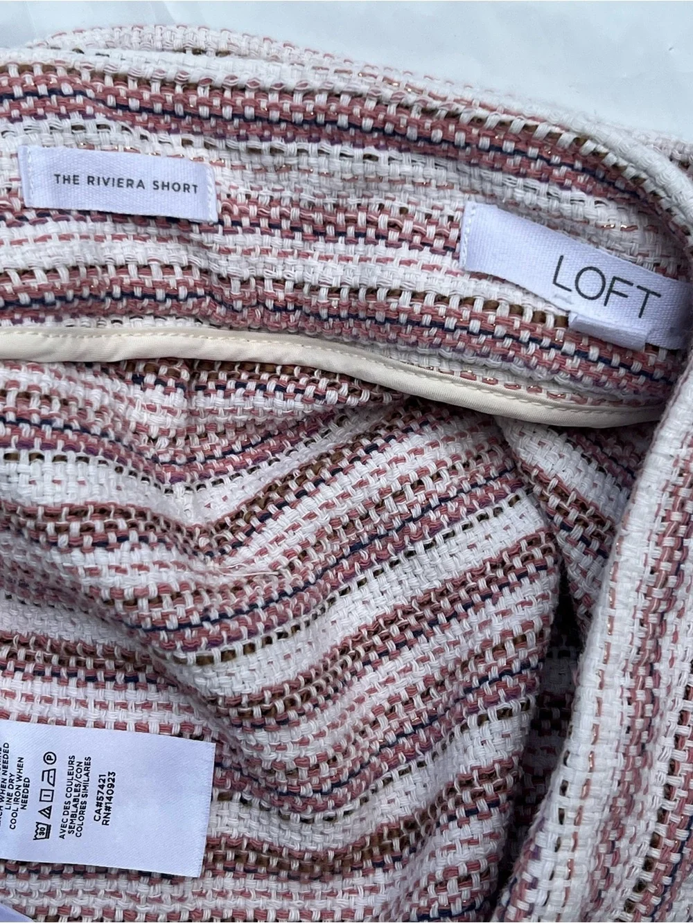 LOFT Riviera Cotton Tweed Bouclé Shorts Size 8 Pink Metallic Preppy Coastal Chic